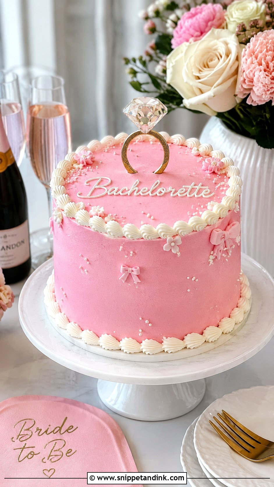 Pink Ring Bachelorette Cake - Snippet and Ink - 25 Pink Bachelorette Party Cake Ideas for Wedding