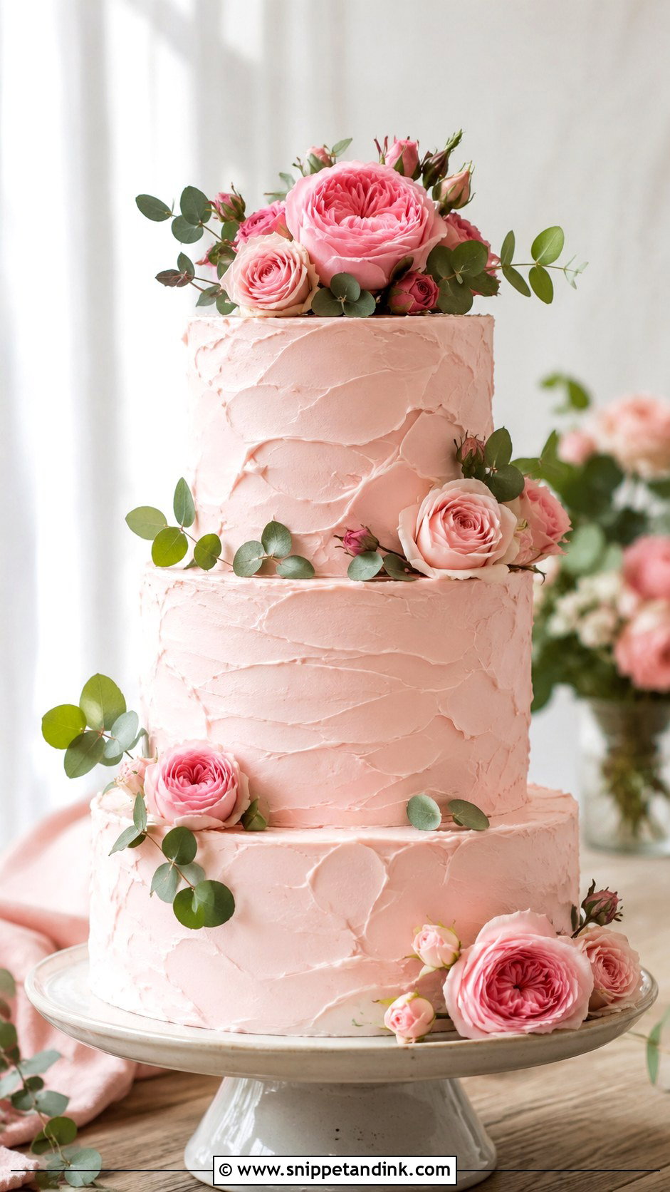 Pink Rose Buttercream Wedding Cake - Snippet and Ink - 20 Pink Roses Cake Ideas for Wedding