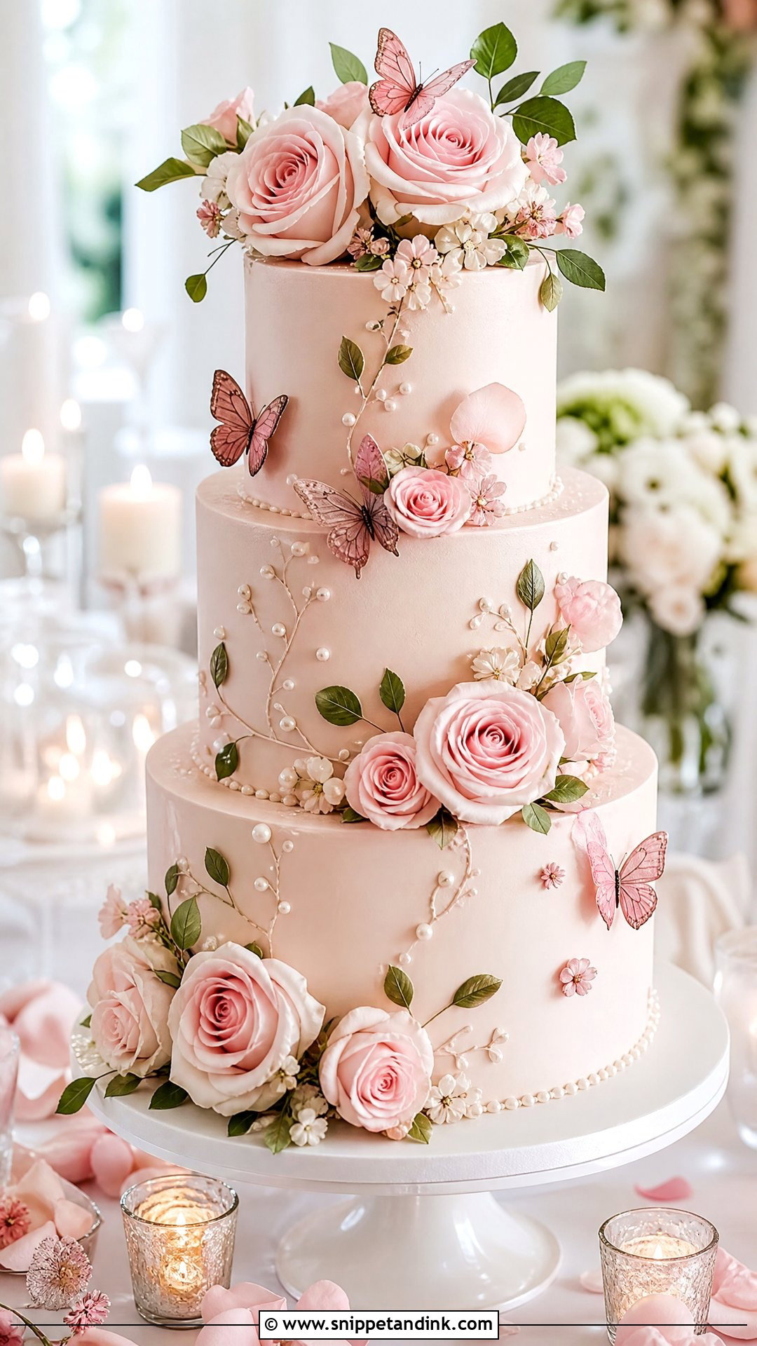 Pink Rose Butterfly Wedding Cake - Snippet and Ink - 20 Pink Cake Ideas with Butterflies for Wedding