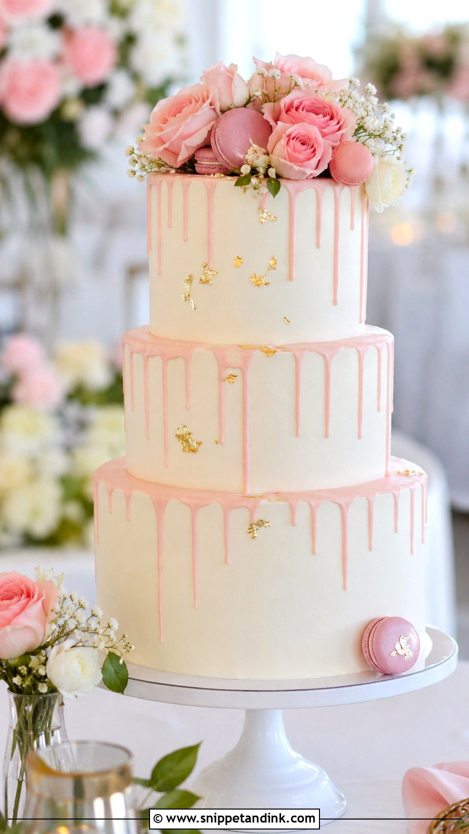 Pink Rose Drip Wedding Cake - Snippet and Ink - 20 Pink Roses Cake Ideas for Wedding