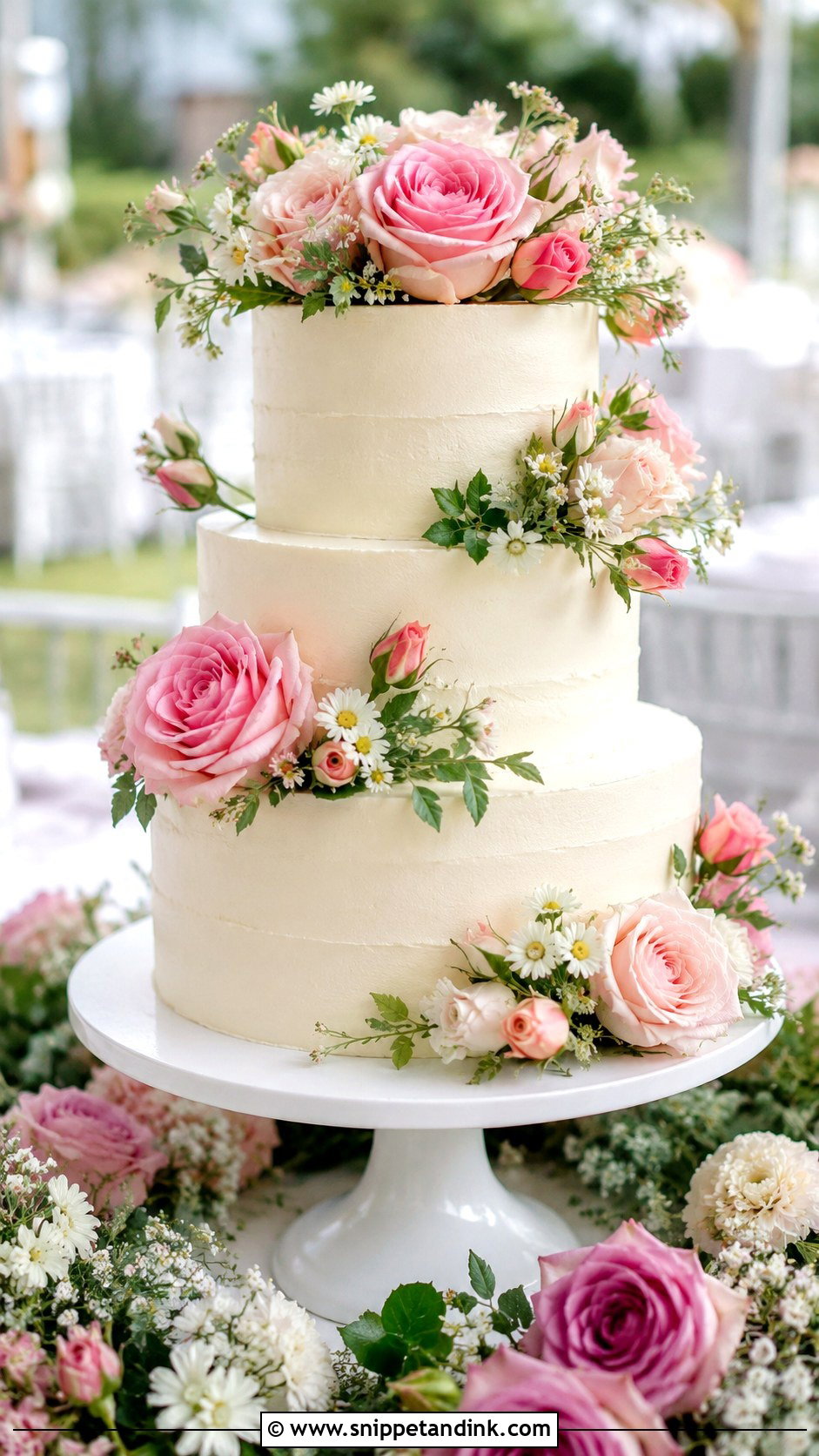 Pink Rose Floral Wedding Cake - Snippet and Ink - 20 Pink Roses Cake Ideas for Wedding