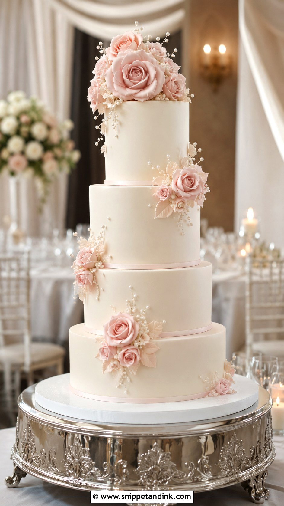 Pink Rose Fondant Wedding Cake - Snippet and Ink - 20 Pink Roses Cake Ideas for Wedding