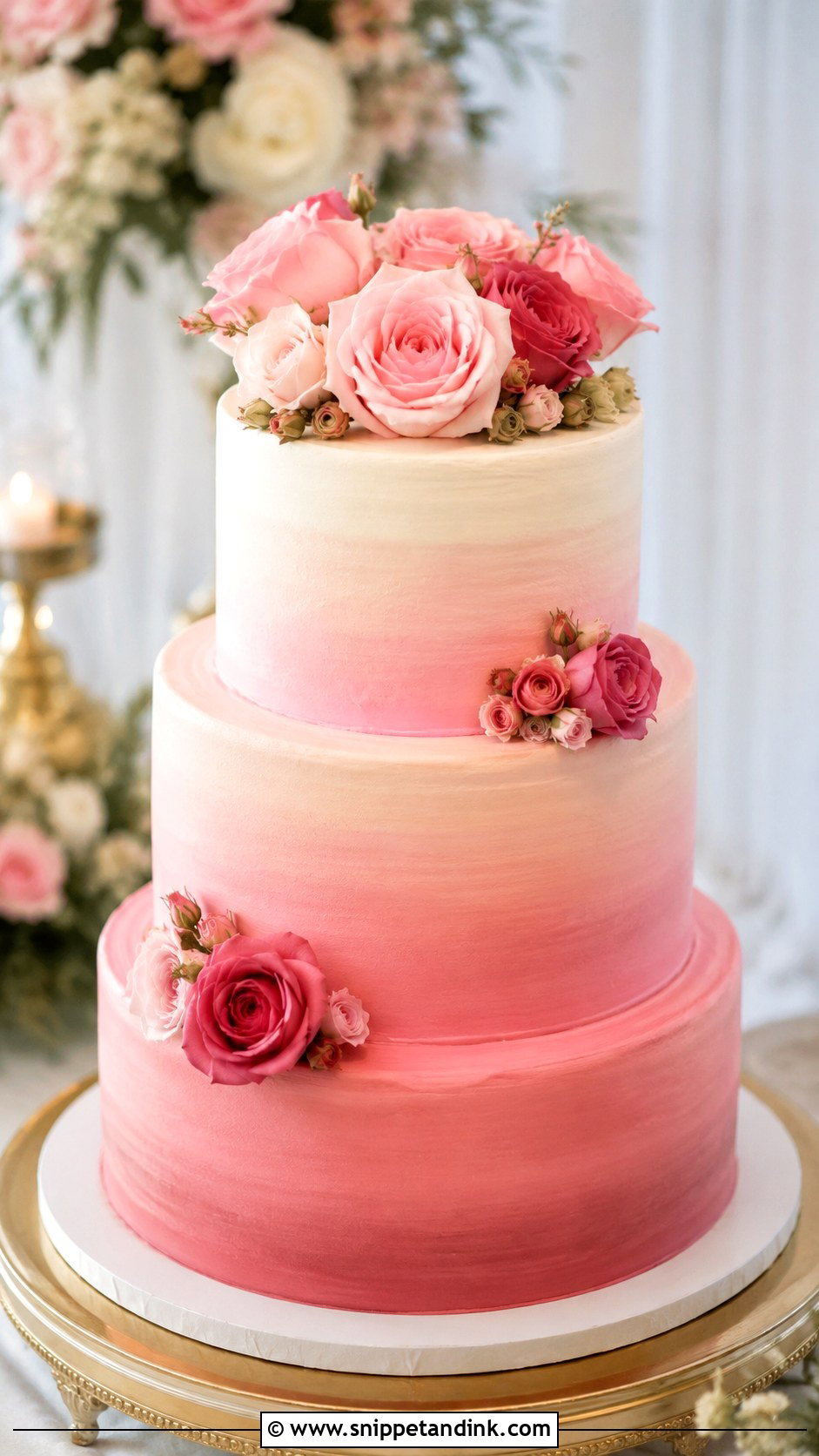 Pink Rose Ombre Wedding Cake - Snippet and Ink - 20 Pink Roses Cake Ideas for Wedding