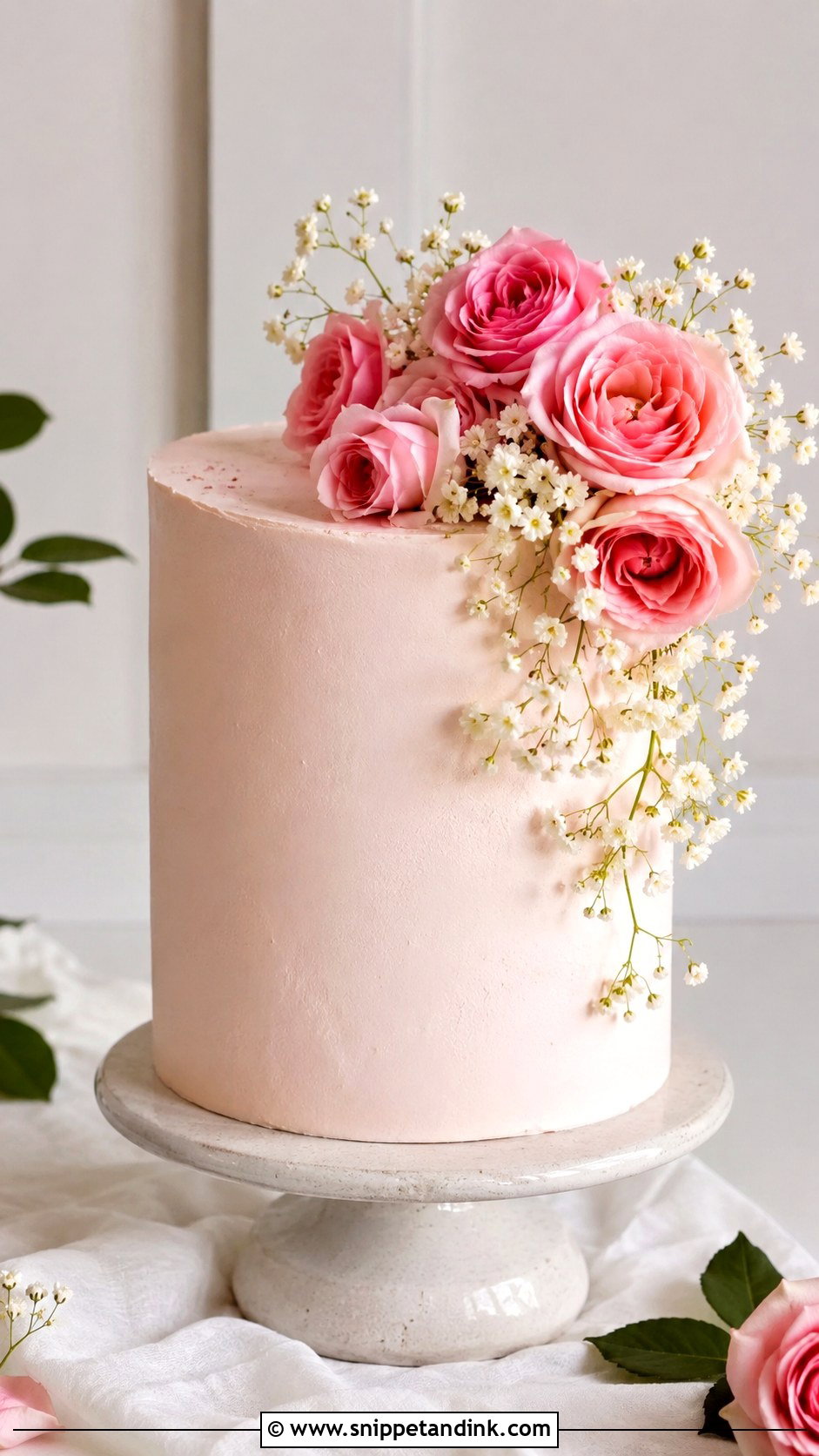 Pink Rose Single Tier Wedding Cake - Snippet and Ink - 20 Pink Roses Cake Ideas for Wedding