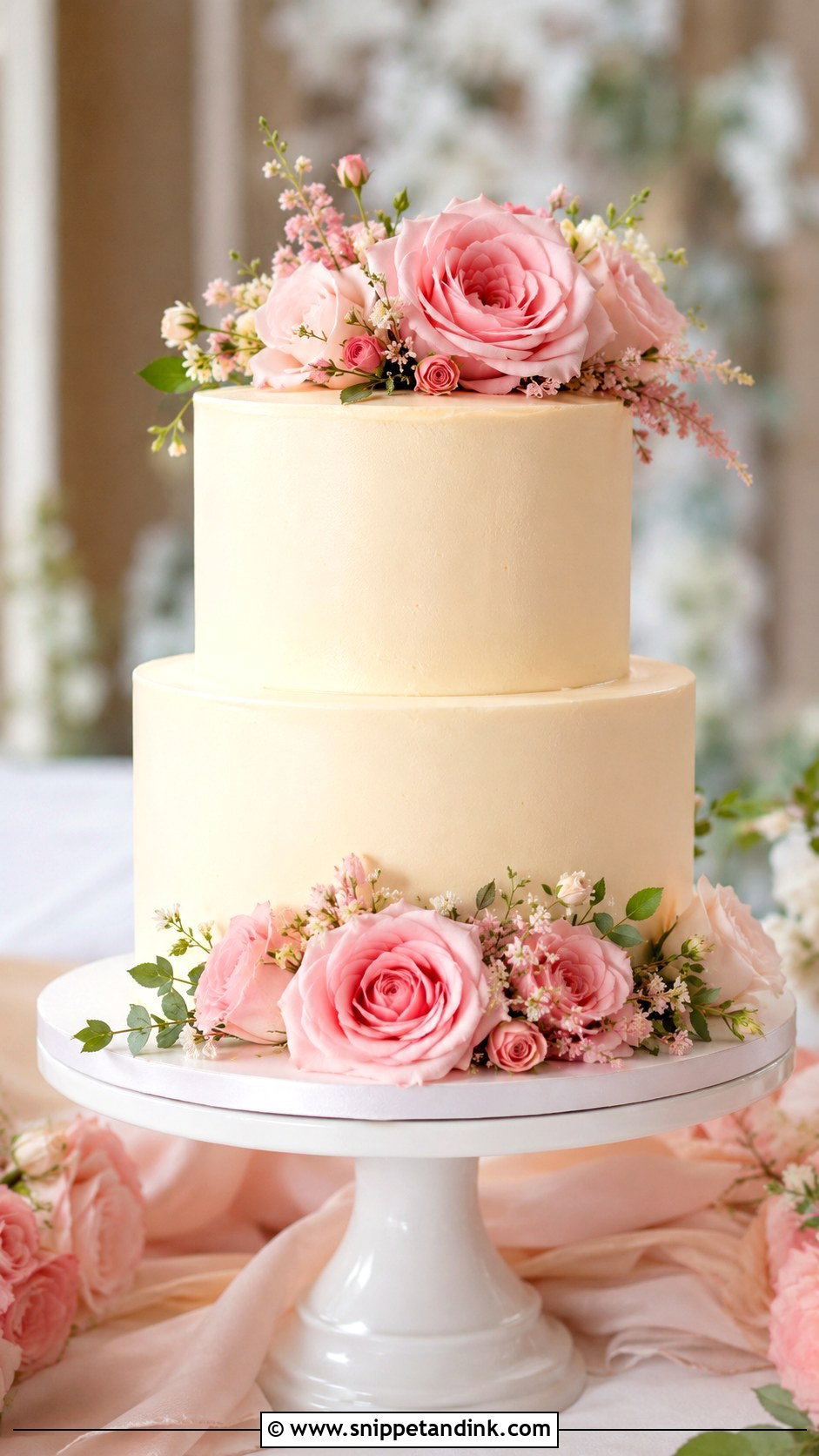 Pink Rose Two Tier Wedding Cake - Snippet and Ink - 20 Pink Roses Cake Ideas for Wedding