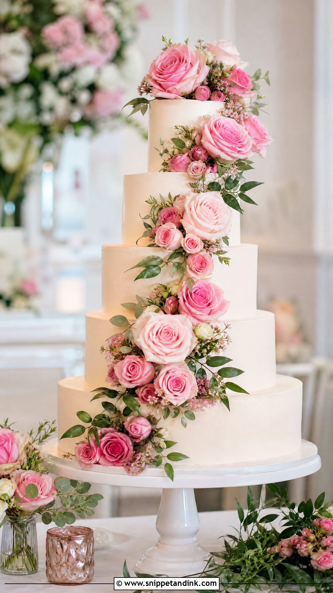 Pink Rose Wedding Cake - Snippet and Ink - 20 Pink Wedding Cake Ideas