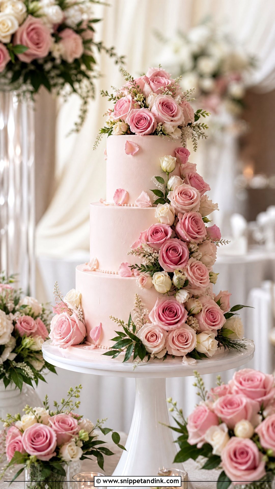Pink Rose Wedding Cake - Snippet and Ink - 25 Pink Colour Cake Designs for Wedding