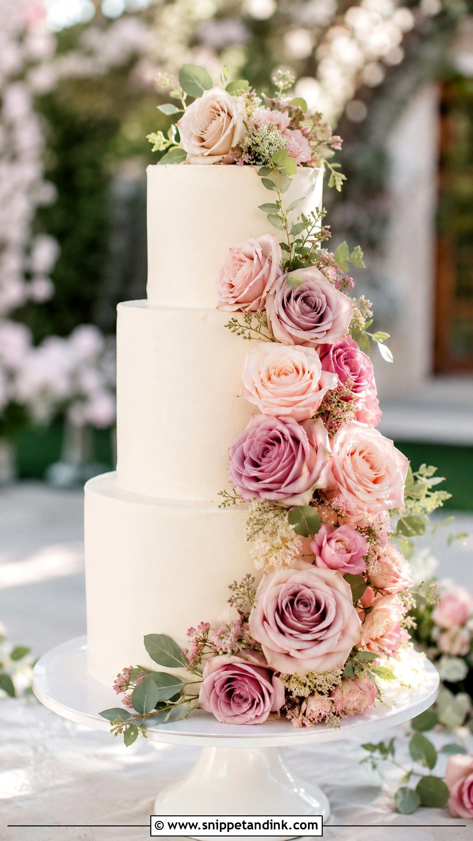 Pink Rose Wedding Cake - Snippet and Ink - 25 Pink Themed Wedding Cake Ideas