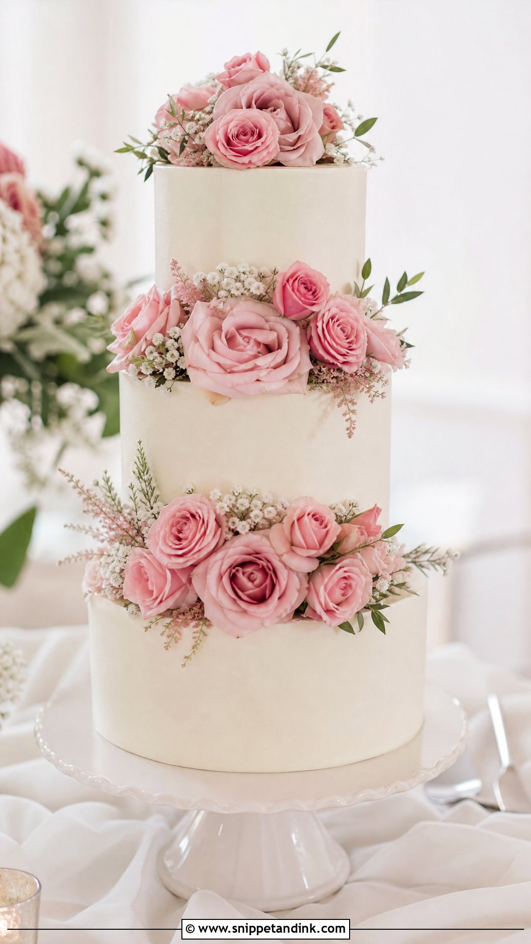 Pink Rose Wedding Cake - Snippet and Ink - 20 Pink Flower Cake Ideas for Wedding