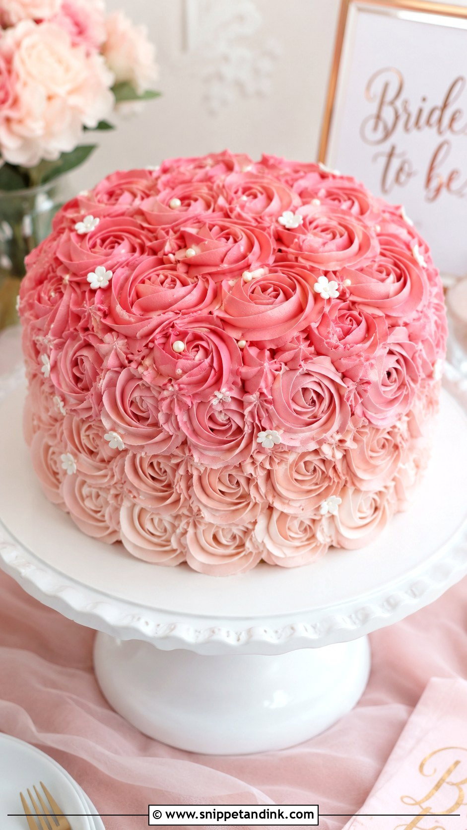 Pink Rosette Bachelorette Cake - Snippet and Ink - 25 Pink Bachelorette Party Cake Ideas for Wedding