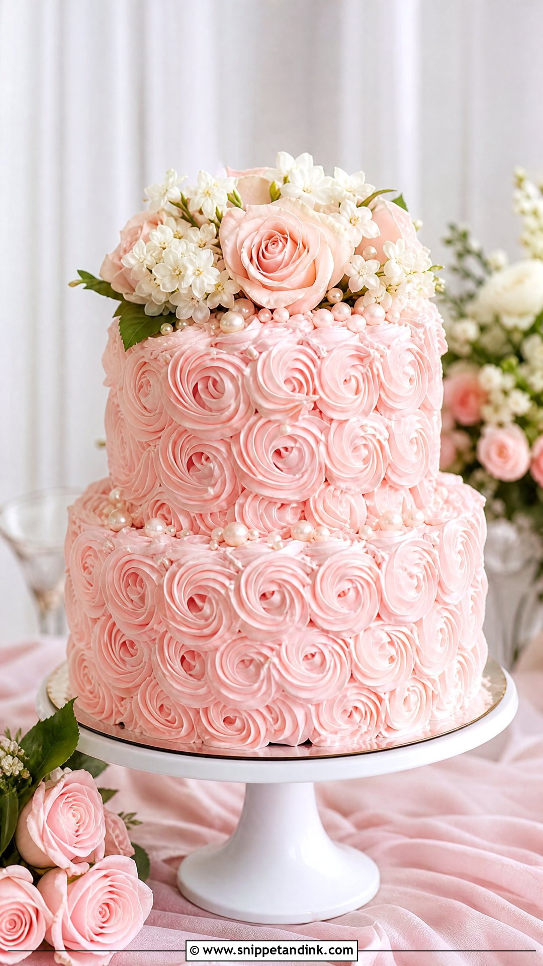 Pink Rosette Wedding Cake - Snippet and Ink - 30 Rosette Cake Ideas for Wedding
