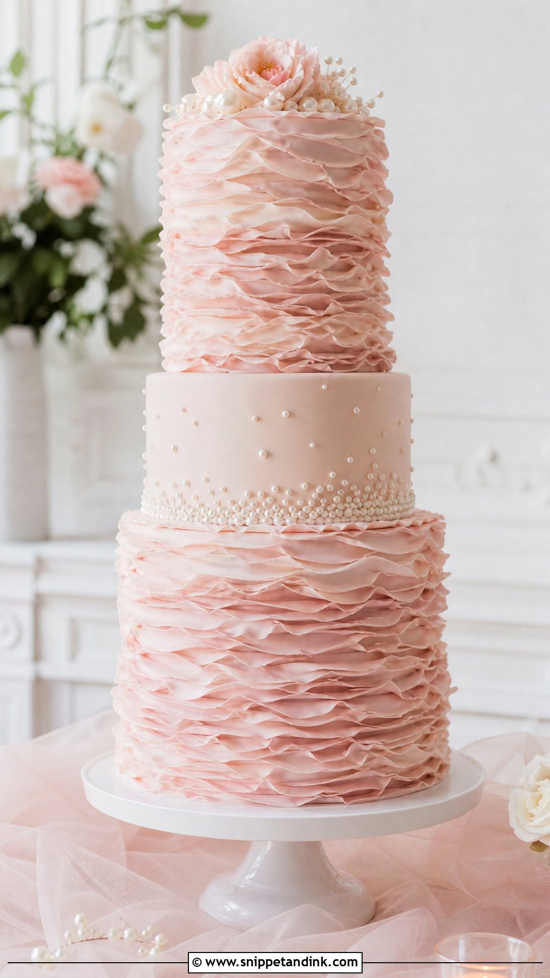 Pink Ruffle Wedding Cake - Snippet and Ink - 20 Pink Wedding Cake Ideas