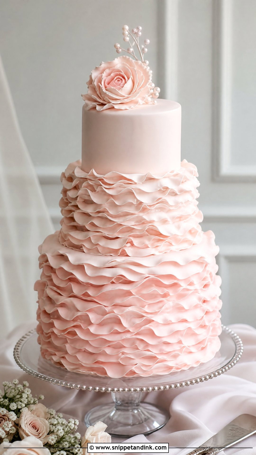 Pink Ruffle Wedding Cake - Snippet and Ink - 25 Pink Colour Cake Designs for Wedding