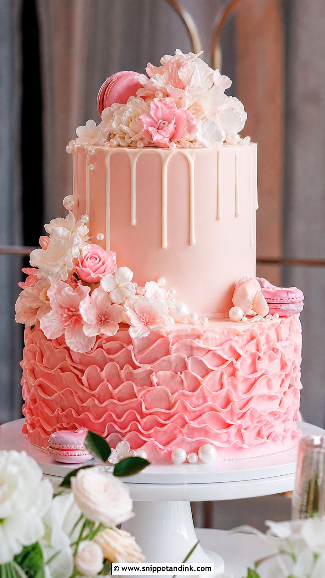 Pink Ruffle Wedding Cake With Drip - Snippet and Ink - 20 Pink Ruffle Cake Ideas for Wedding