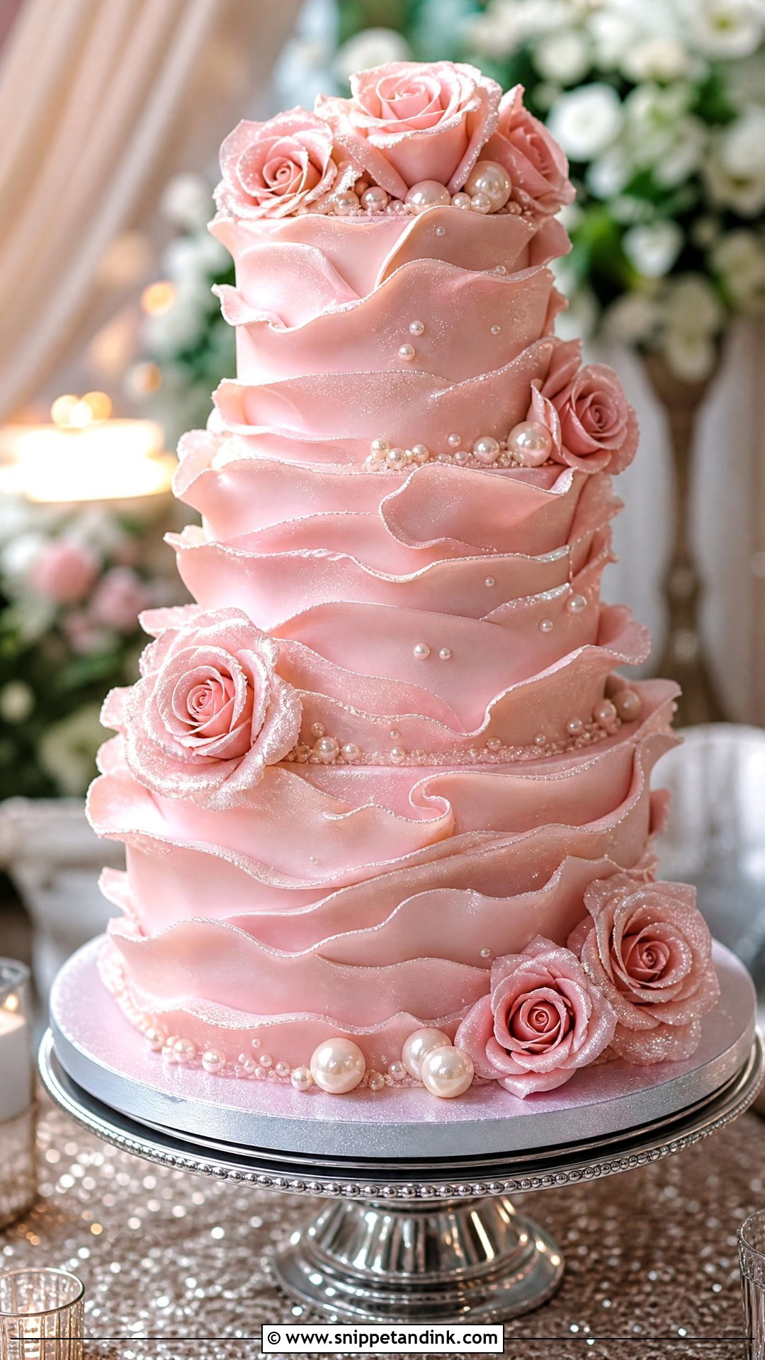 Pink Ruffle Wedding Cake With Edible Glitter - Snippet and Ink - 20 Pink Ruffle Cake Ideas for Wedding