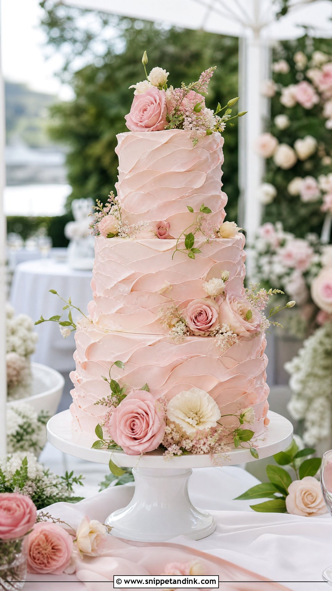 Pink Ruffle Wedding Cake With Garden Style - Snippet and Ink - 20 Pink Ruffle Cake Ideas for Wedding