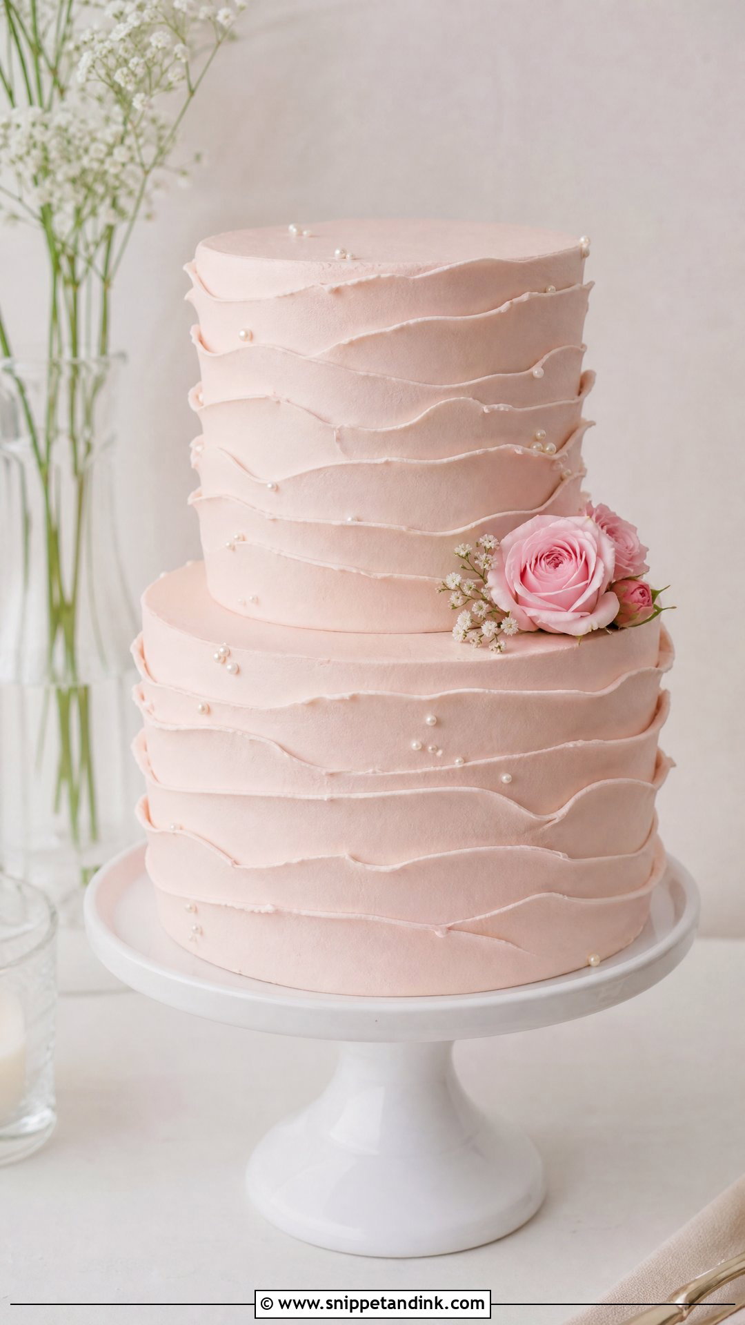 Pink Ruffle Wedding Cake With Minimal Flowers - Snippet and Ink - 20 Pink Ruffle Cake Ideas for Wedding