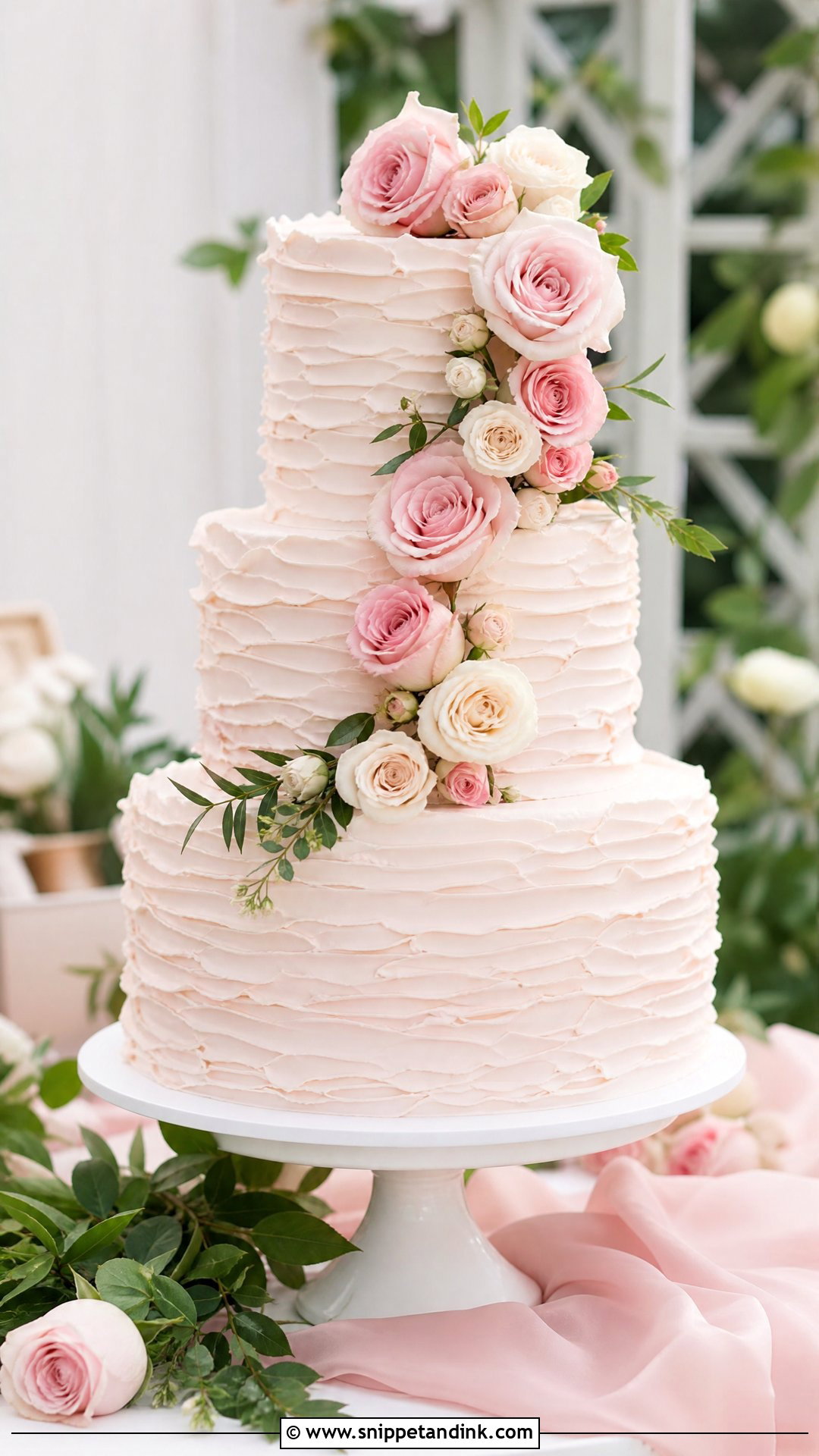 Pink Ruffle Wedding Cake With Roses - Snippet and Ink - 20 Pink Ruffle Cake Ideas for Wedding