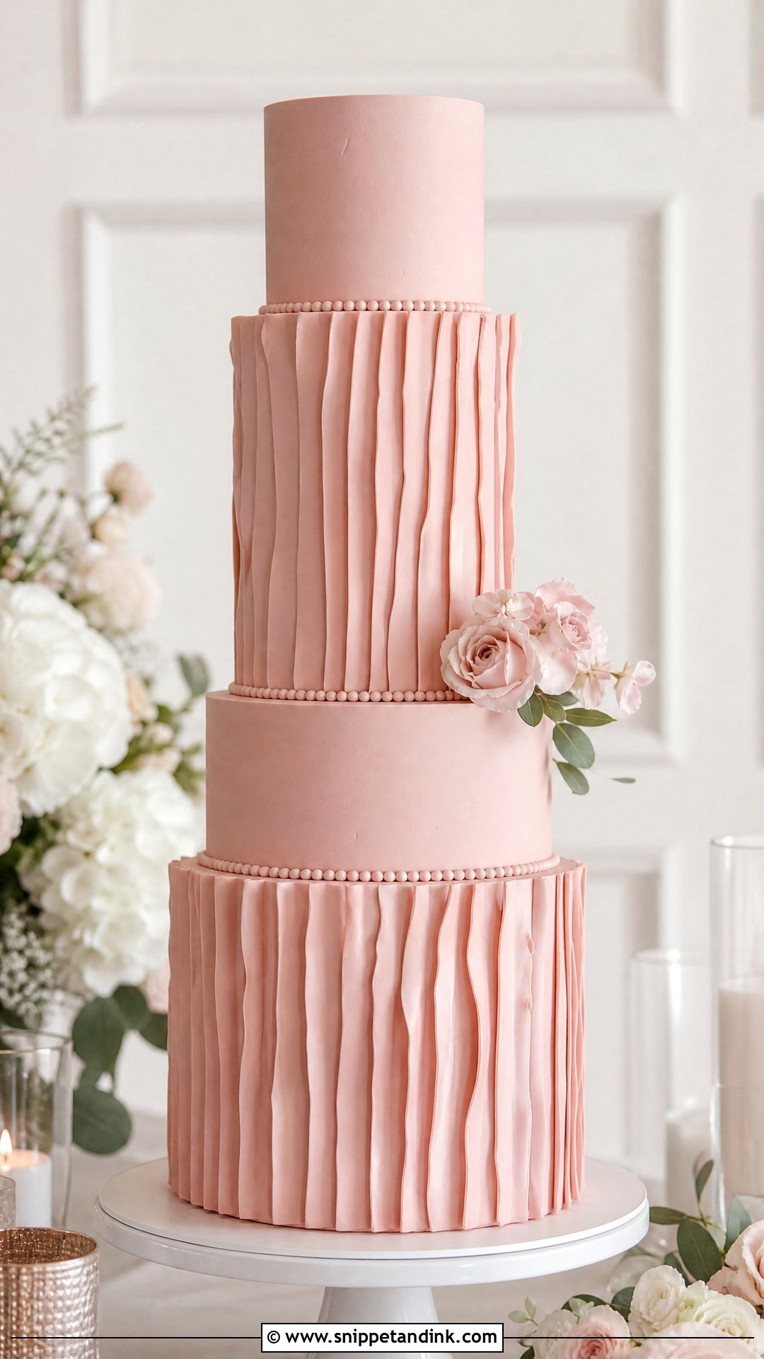 Pink Ruffle Wedding Cake With Tall Tiers - Snippet and Ink - 20 Pink Ruffle Cake Ideas for Wedding