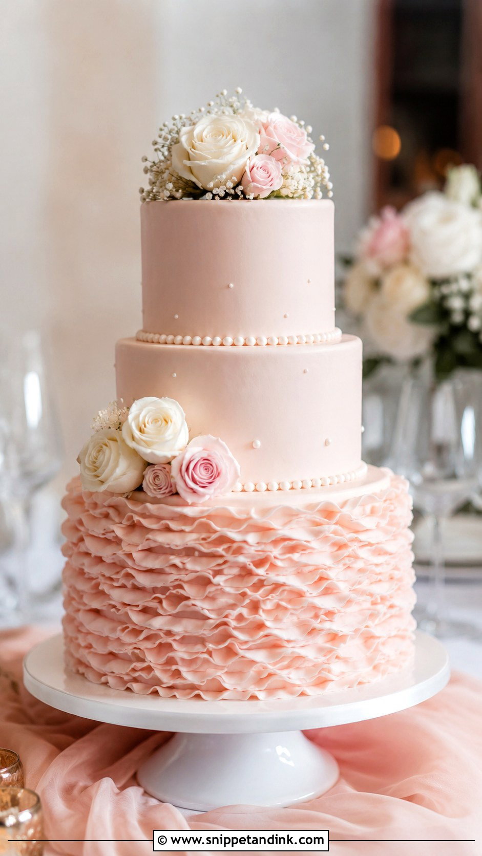 Pink Ruffle Wedding Cake - Snippet and Ink - 20 Elegant Pink Wedding Cake Ideas