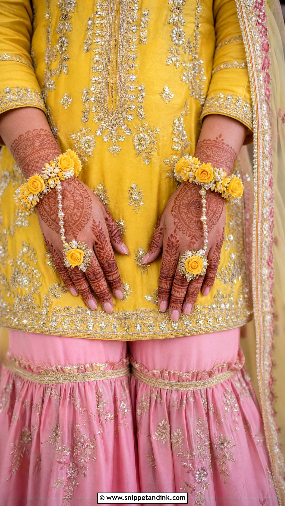 Pink Sharara With Yellow Kurti - Snippet and Ink - 20 Yellow and Pink Haldi Outfit Ideas