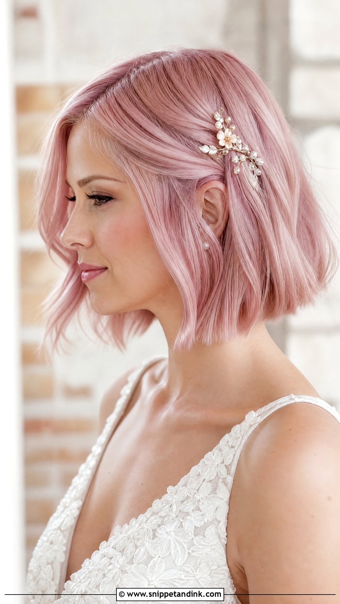 Pink Short Bob Wedding Hair - Snippet and Ink - 20 Pink Hair Wedding Ideas