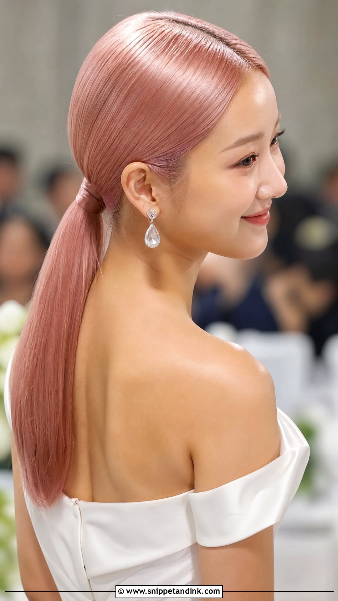 Pink Sleek Low Ponytail - Snippet and Ink - 20 Pink Hair Wedding Ideas
