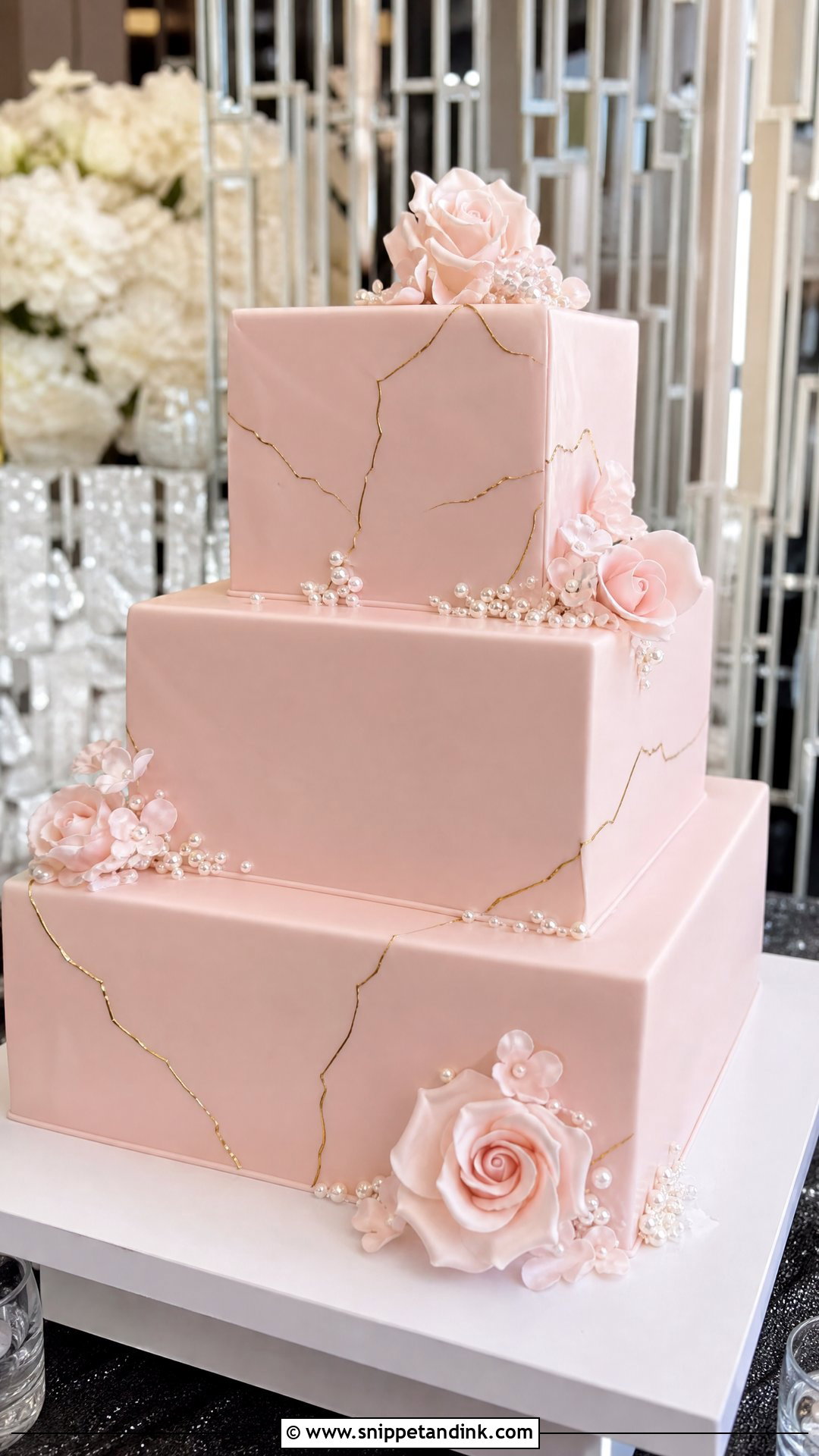 Pink Square Wedding Cake - Snippet and Ink - 20 Pink Wedding Cake Ideas