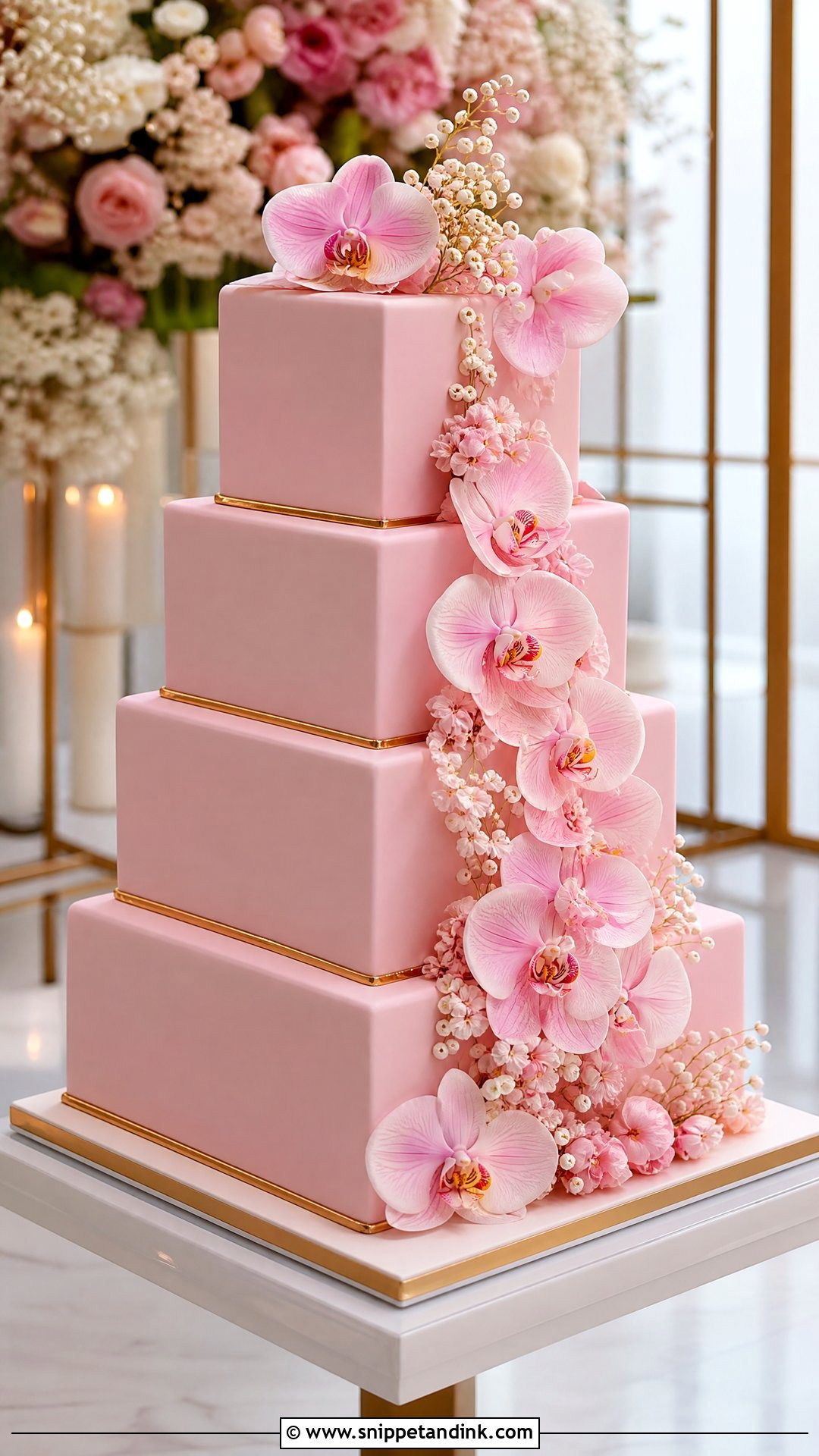Pink Square Wedding Cake - Snippet and Ink - 25 Pink Colour Cake Designs for Wedding