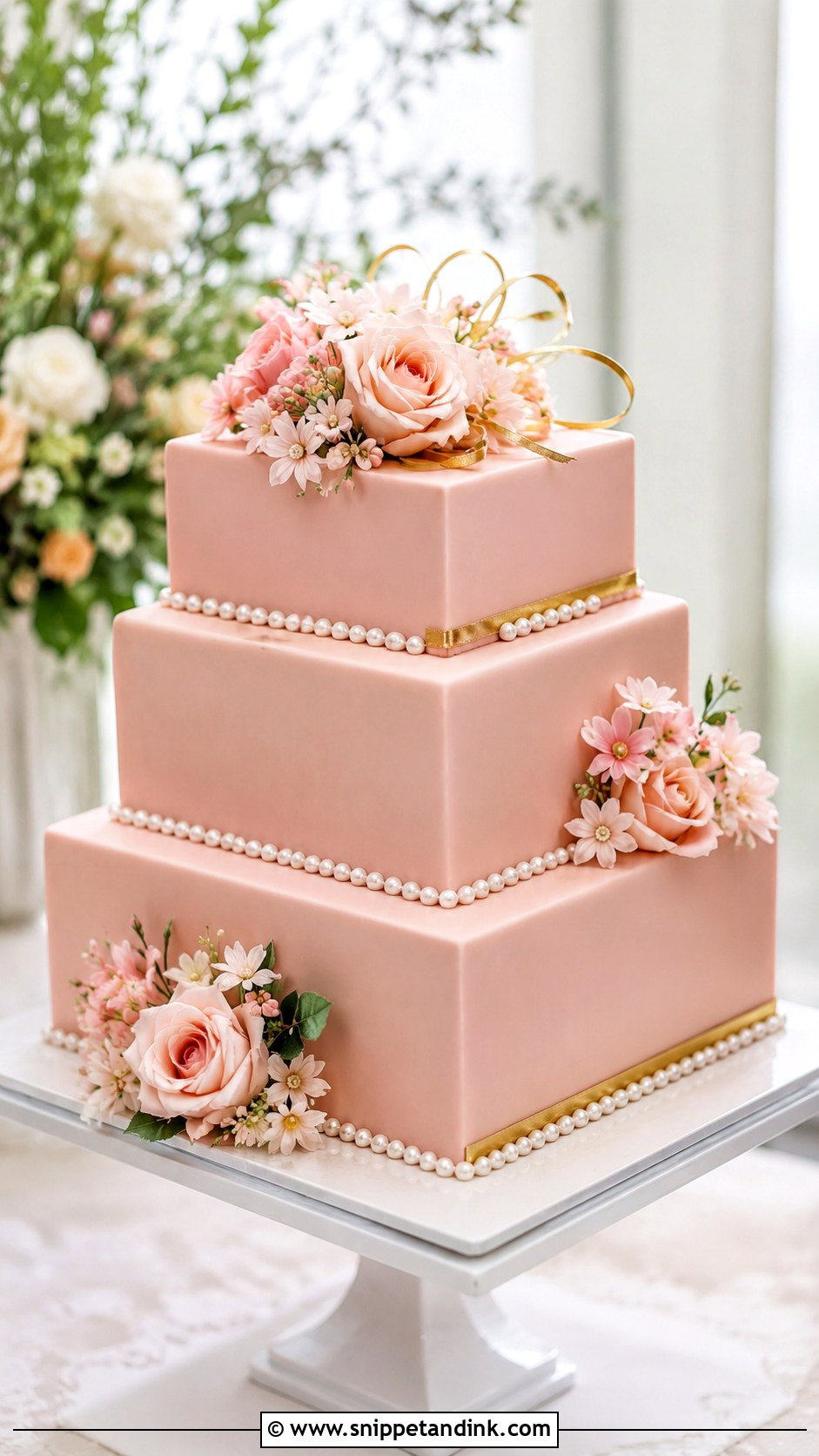 Pink Square Wedding Cake - Snippet and Ink - 25 Pink Themed Wedding Cake Ideas