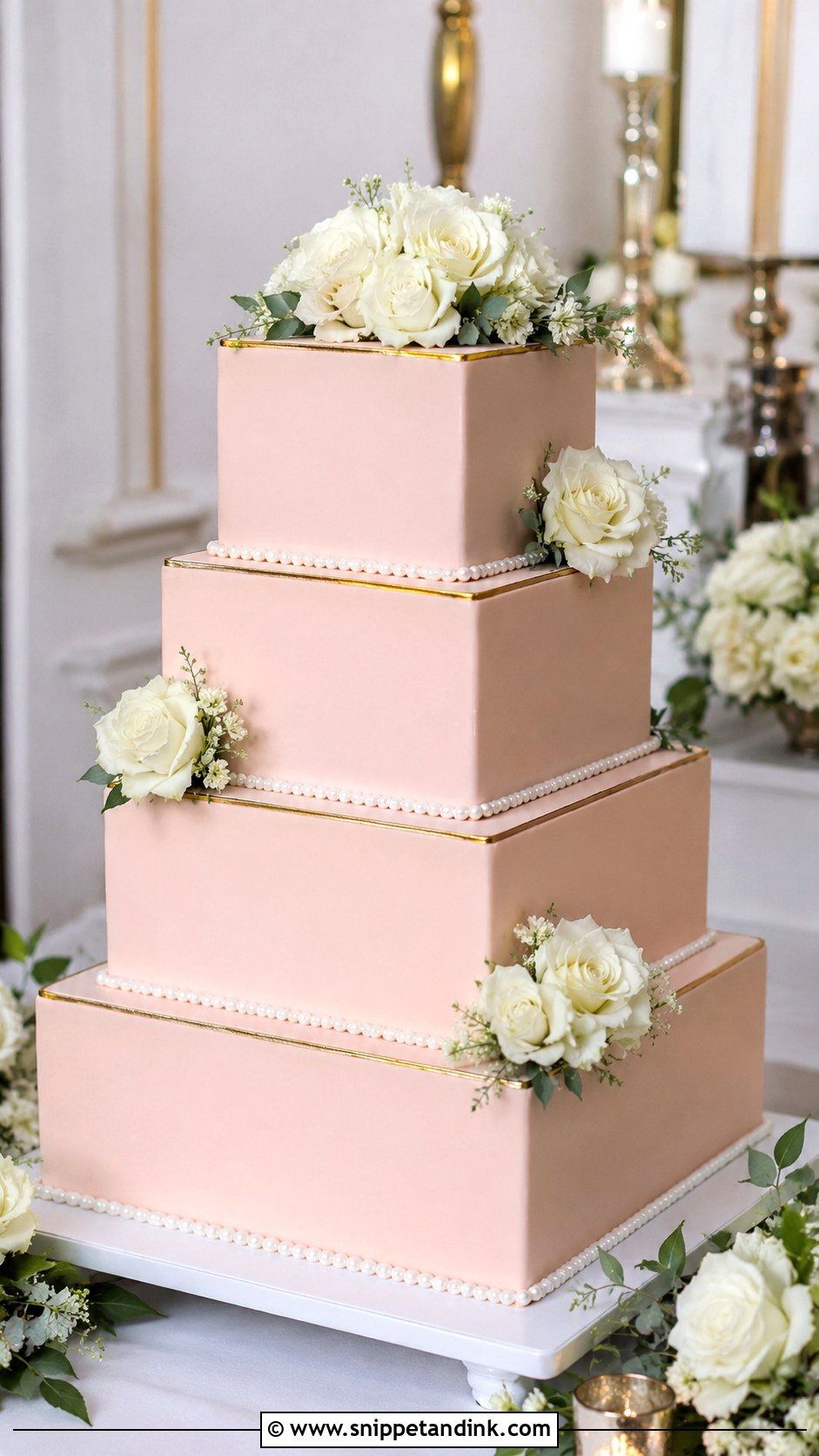 Pink Square Wedding Cake - Snippet and Ink - 20 Elegant Pink Wedding Cake Ideas