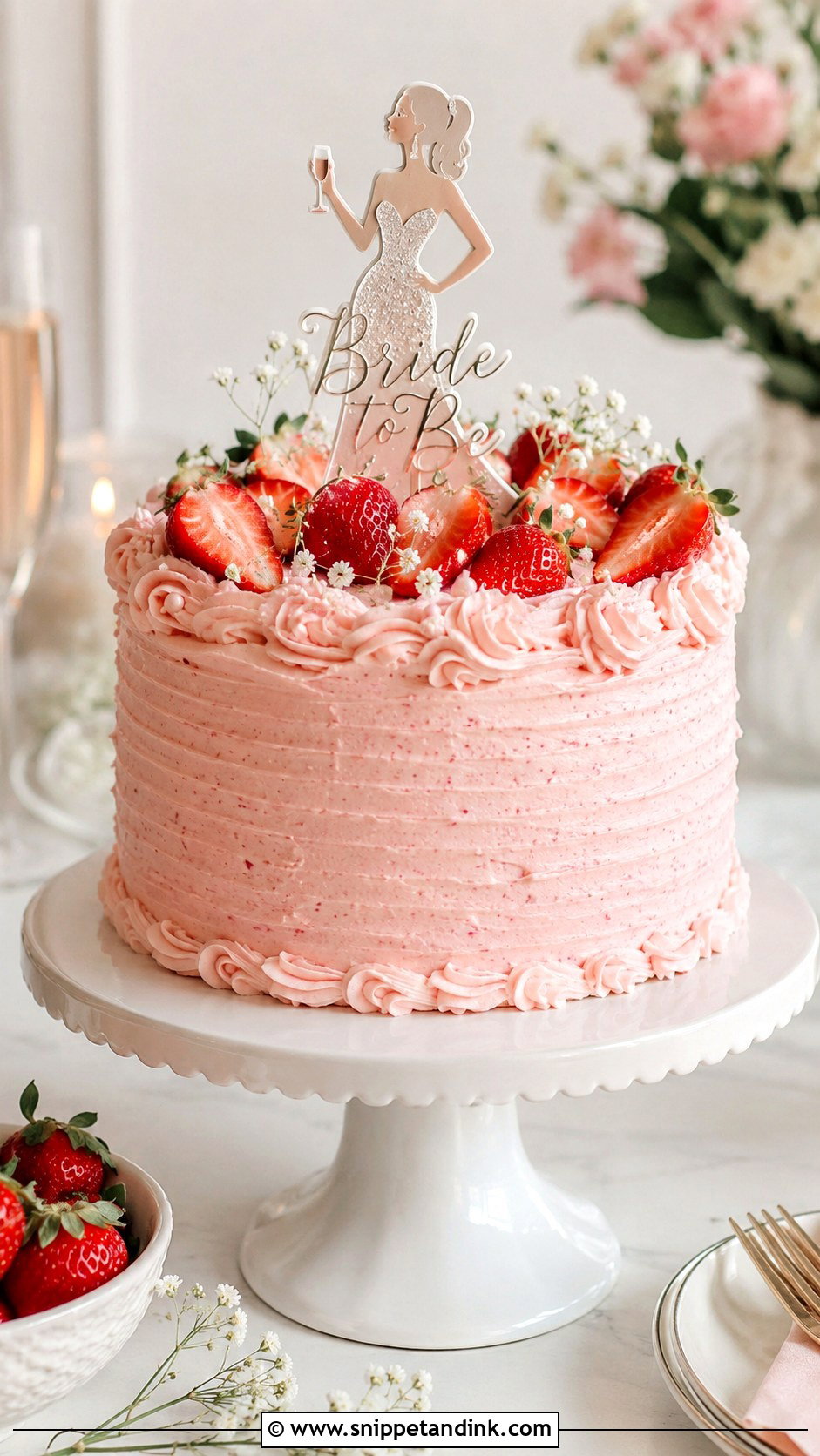 Pink Strawberry Bachelorette Cake - Snippet and Ink - 25 Pink Bachelorette Party Cake Ideas for Wedding