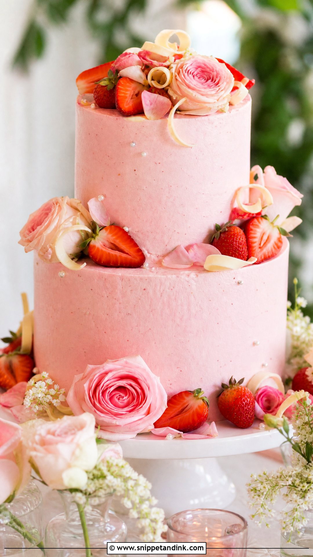 Pink Strawberry Wedding Cake - Snippet and Ink - 30 Pink Cakes for Wedding