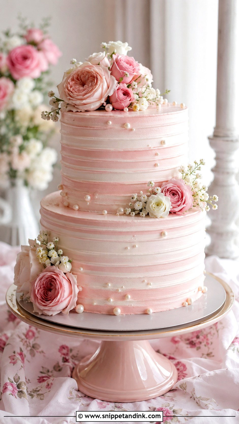 Pink Striped Wedding Cake - Snippet and Ink - 20 Striped Wedding Cake Ideas