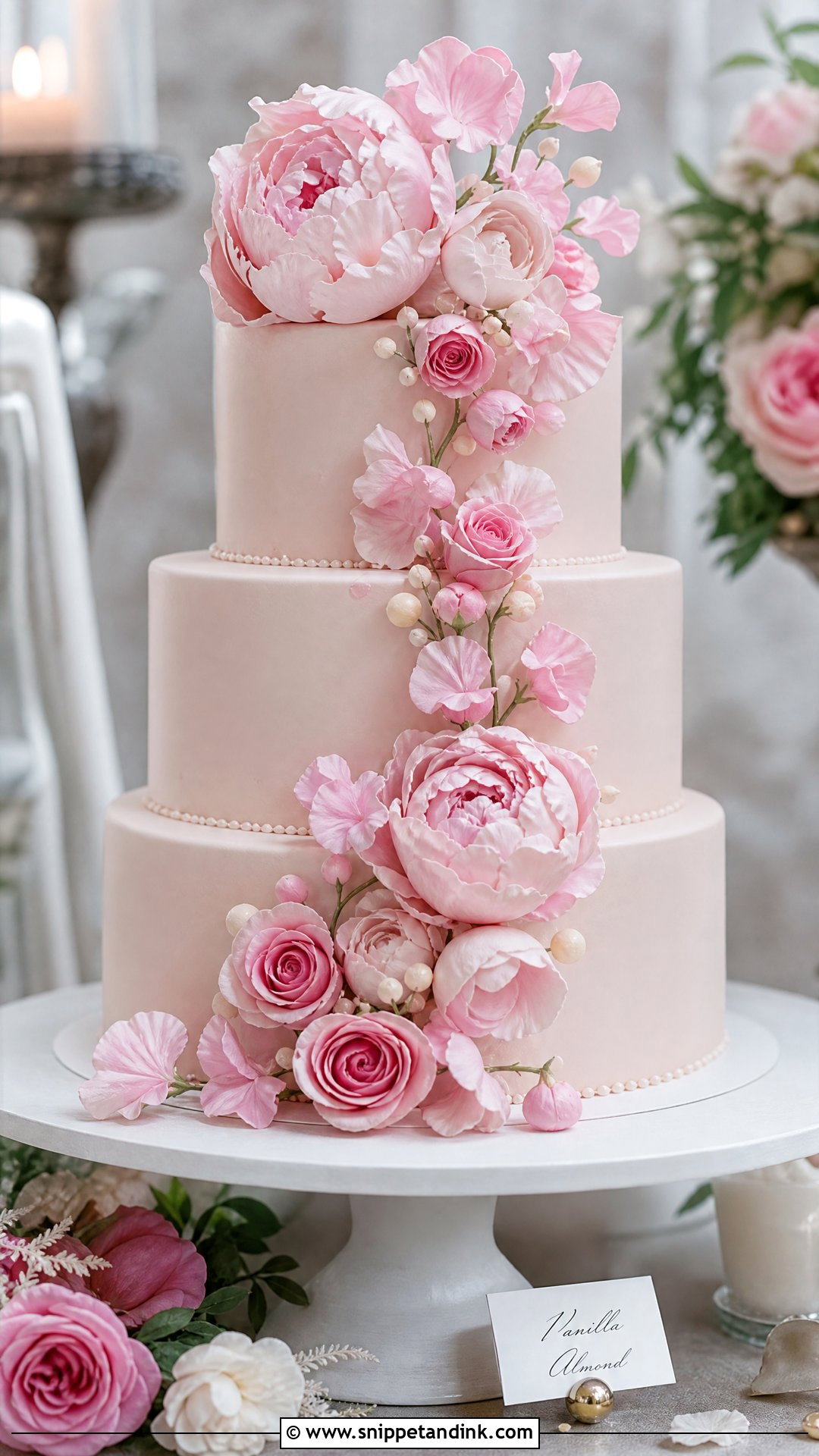 Pink Sugar Flower Wedding Cake - Snippet and Ink - 30 Pink Cakes for Wedding