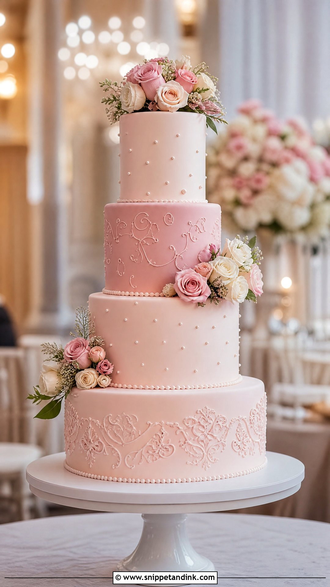 Pink Tiered Wedding Cake - Snippet and Ink - 25 Pink Colour Cake Designs for Wedding
