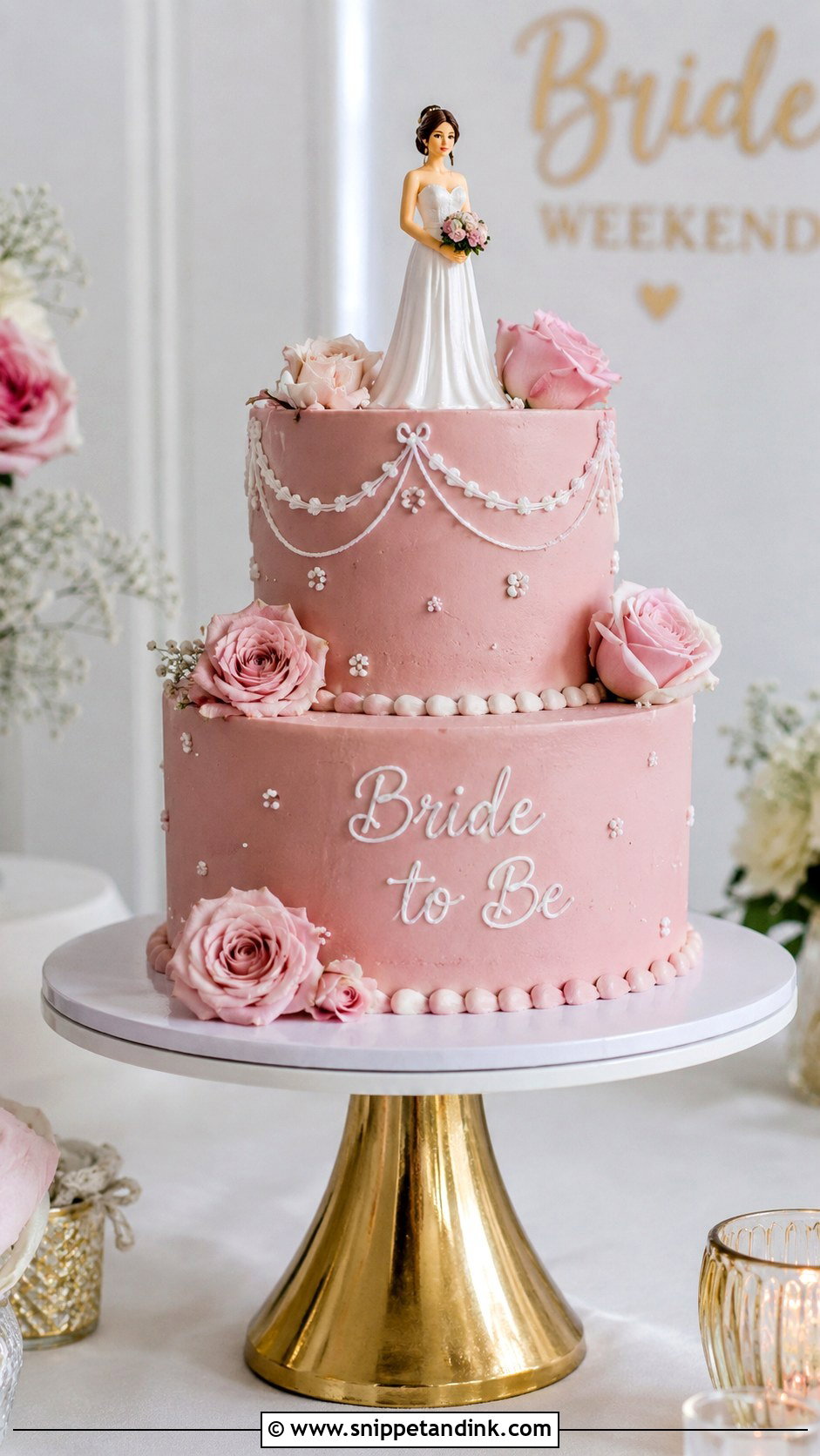 Pink Two Tier Bachelorette Cake - Snippet and Ink - 25 Pink Bachelorette Party Cake Ideas for Wedding