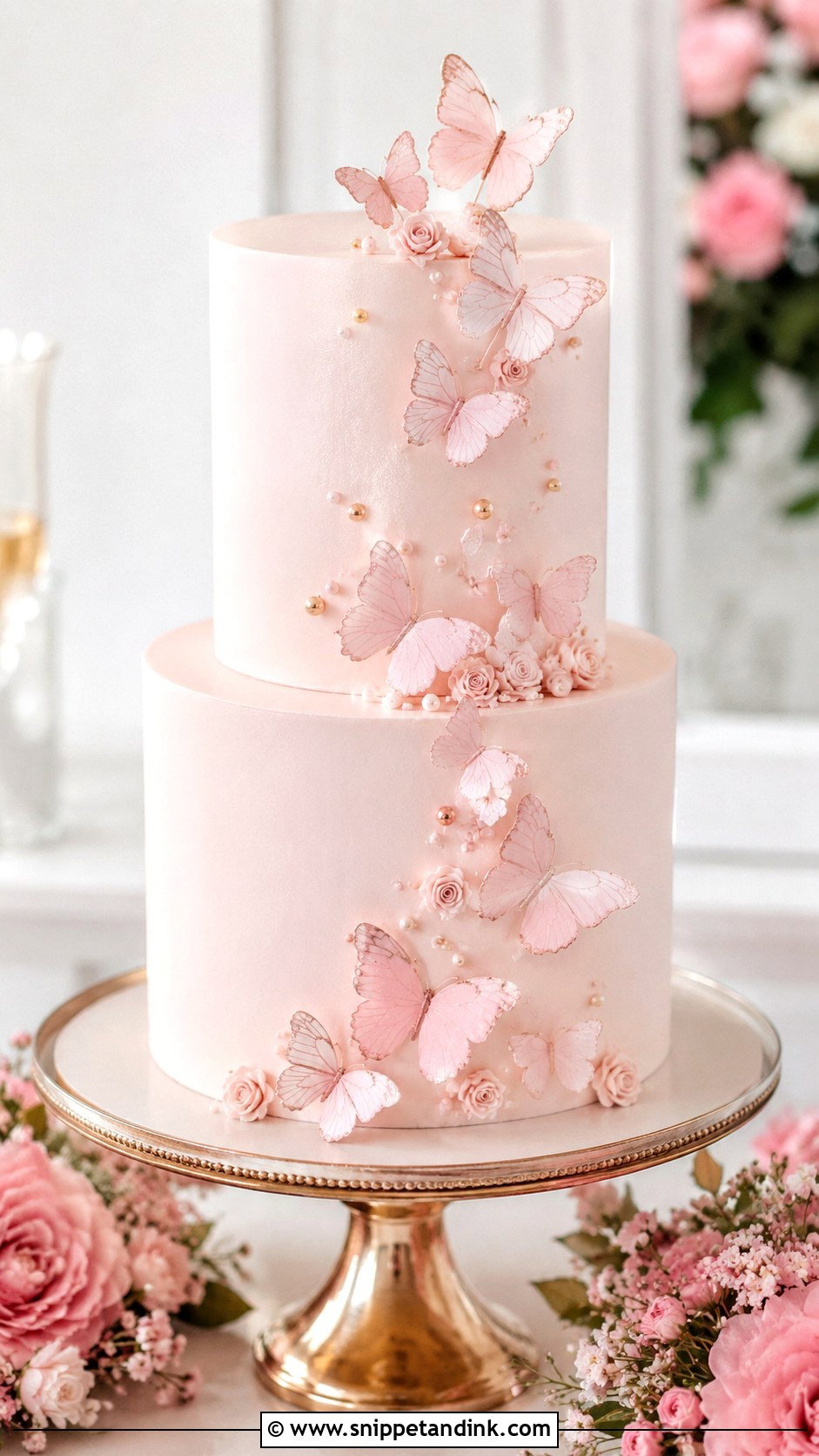 Pink Two Tier Butterfly Wedding Cake - Snippet and Ink - 20 Two Tier Butterfly Cake Ideas for Wedding