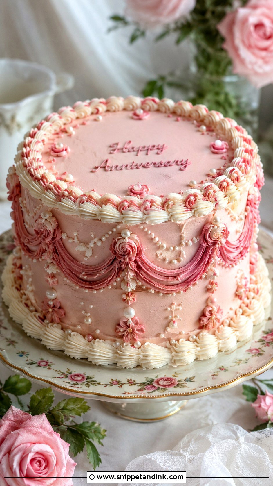 Pink Vintage Anniversary Cake - Snippet and Ink - 20 Pink Anniversary Cake Ideas