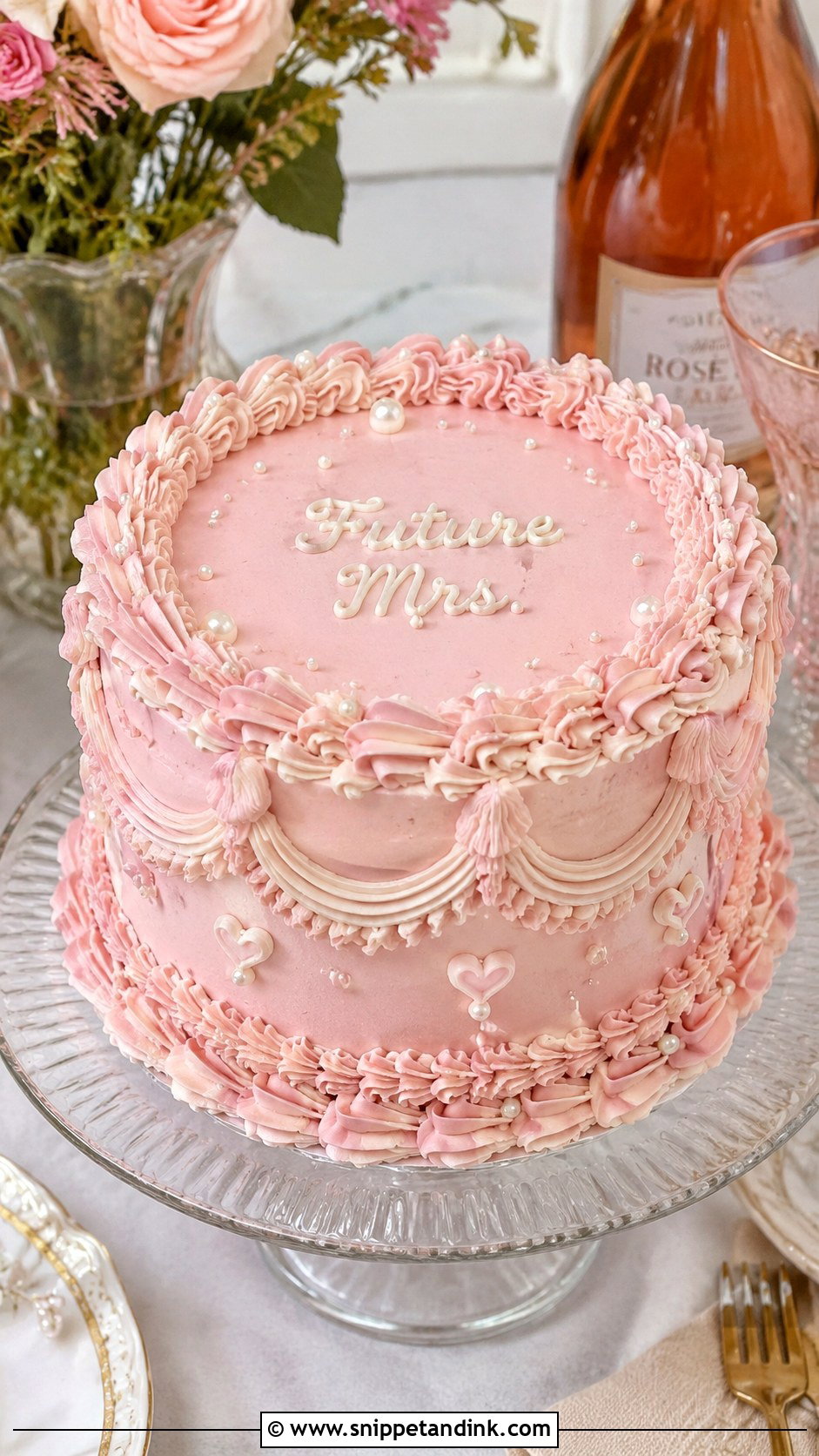 Pink Vintage Bachelorette Cake - Snippet and Ink - 25 Pink Bachelorette Party Cake Ideas for Wedding