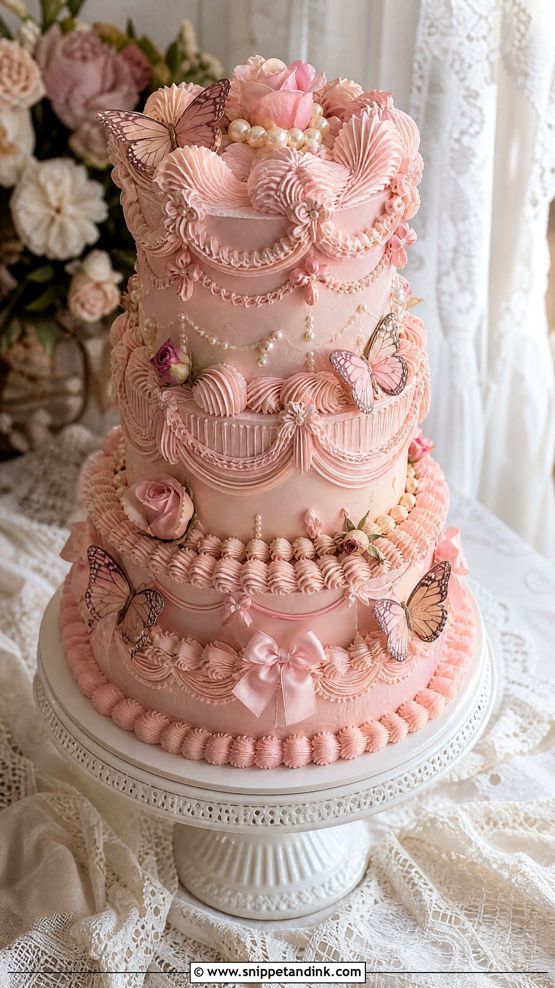 Pink Vintage Butterfly Wedding Cake - Snippet and Ink - 20 Pink Cake Ideas with Butterflies for Wedding