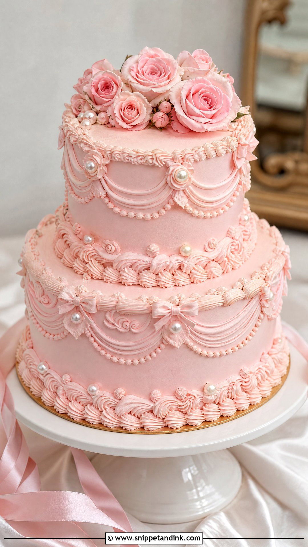 Pink Vintage Wedding Cake - Snippet and Ink - 20 Pink Wedding Cake Ideas