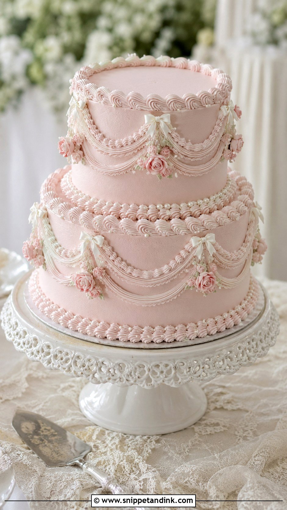 Pink Vintage Wedding Cake - Snippet and Ink - 20 Elegant Pink Wedding Cake Ideas