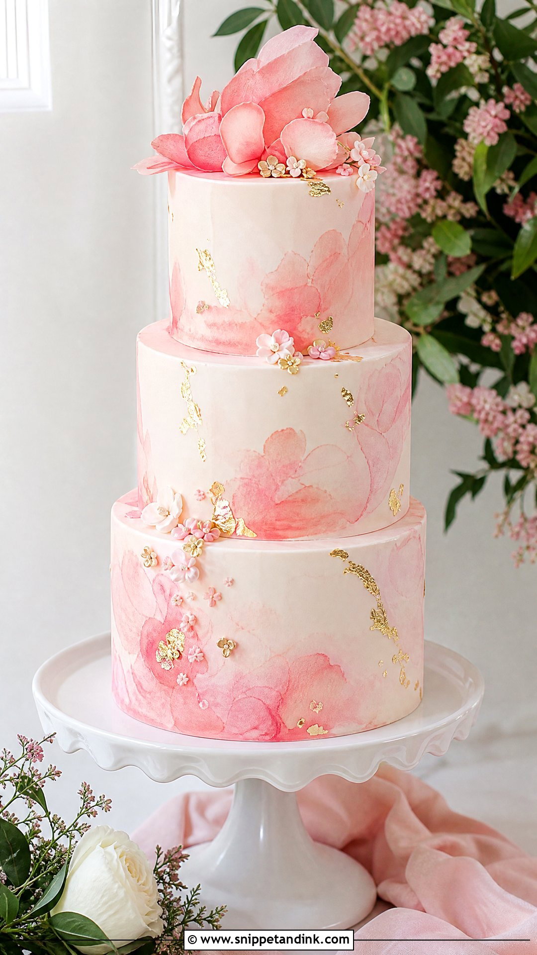 Pink Watercolor Wedding Cake - Snippet and Ink - 20 Pink Wedding Cake Ideas