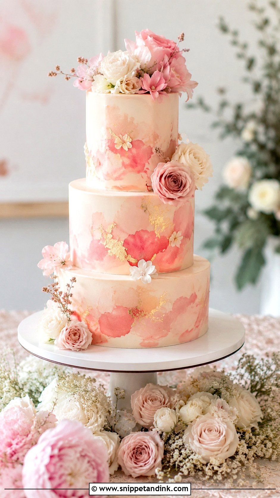 Pink Watercolor Wedding Cake - Snippet and Ink - 20 Wedding Cake Ideas with Pink Accents