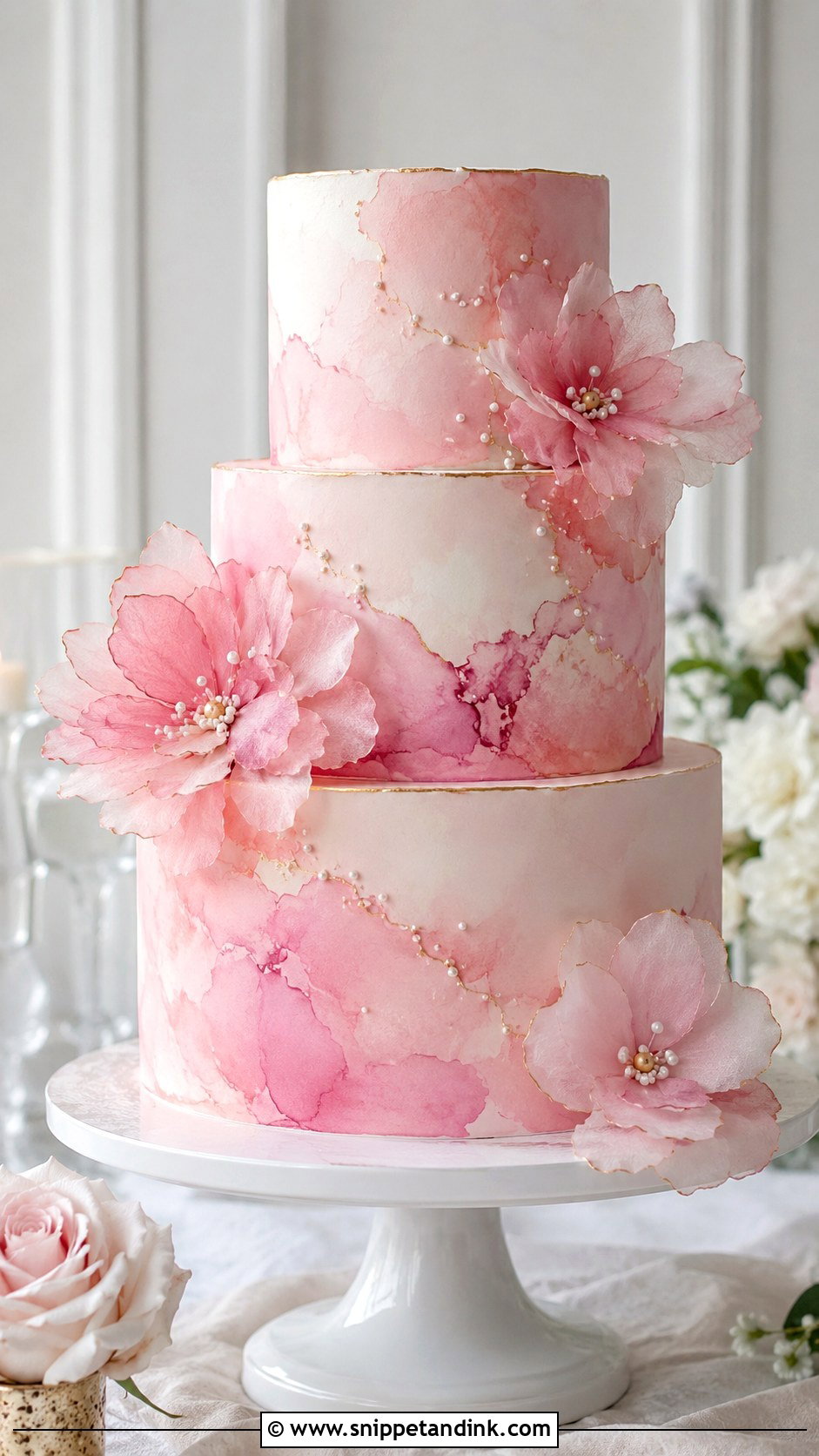 Pink Watercolor Wedding Cake - Snippet and Ink - 25 Pink Themed Wedding Cake Ideas