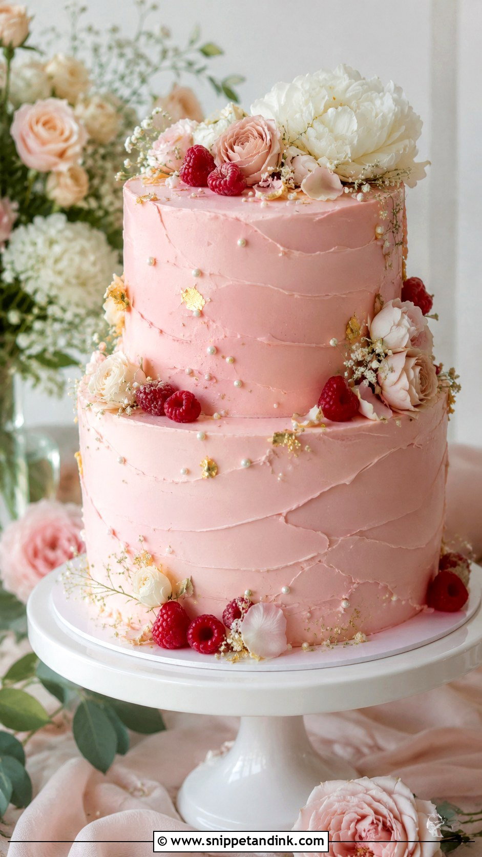 Pink Wedding Cake - Snippet and Ink - 25 Cake and Cupcakes Ideas for Wedding
