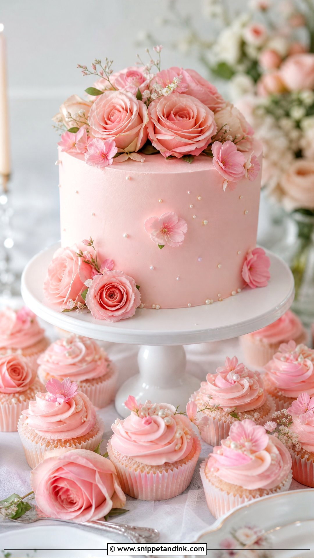 Pink Wedding Cake With Cupcakes - Snippet and Ink - 20 Wedding Cakes with Cupcakes