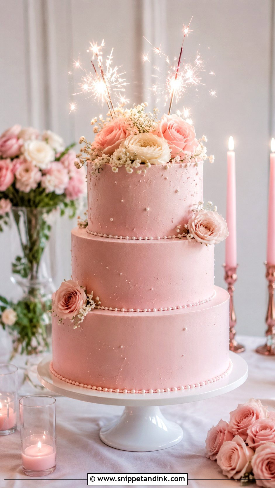 Pink Wedding Cake With Sparklers - Snippet and Ink - 20 Cake Ideas with Sparklers for Wedding