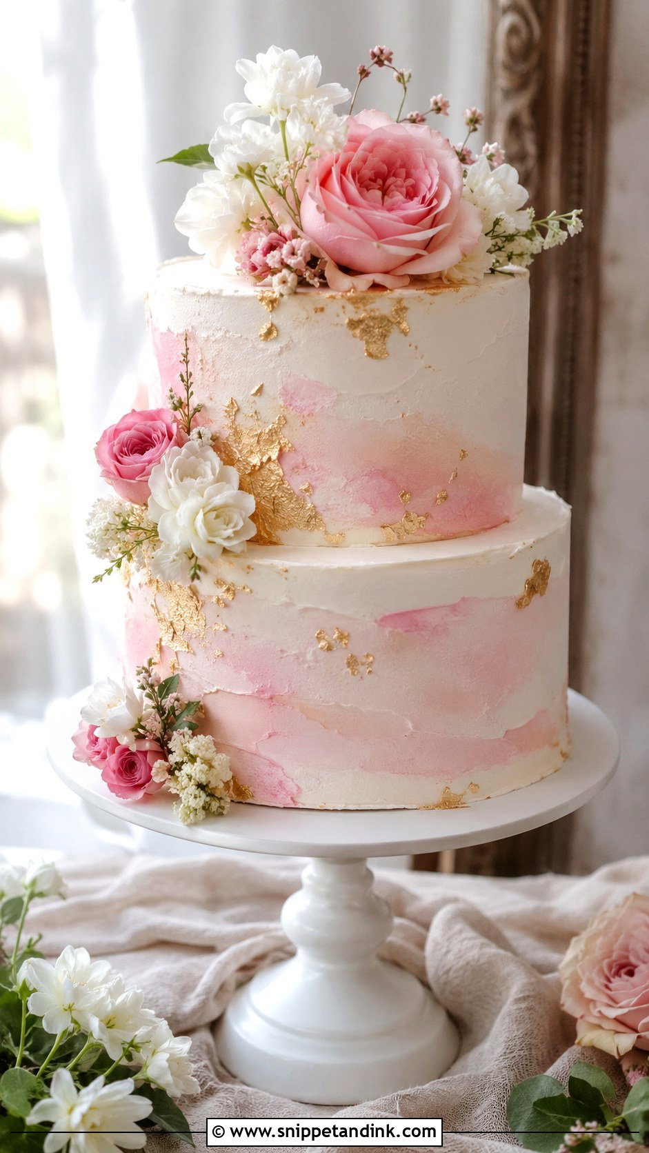Pink White Gold Buttercream Wedding Cake - Snippet and Ink - 20 Pink White Gold Cake Ideas for Wedding